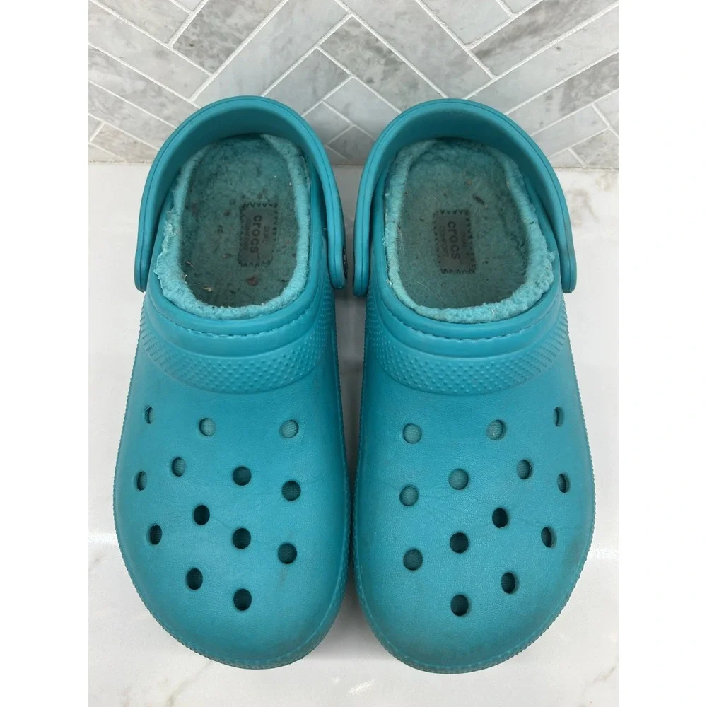 Crocs Dual Clogs Mens Size 8 Turquoise Faux Fur Lined Classic Slip On‎ Winter